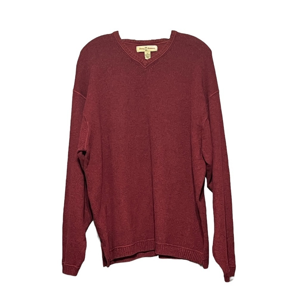 Tommy Bahama Wine Marled Sweater XL V-Neck Ribbed Trim Heavy Knit